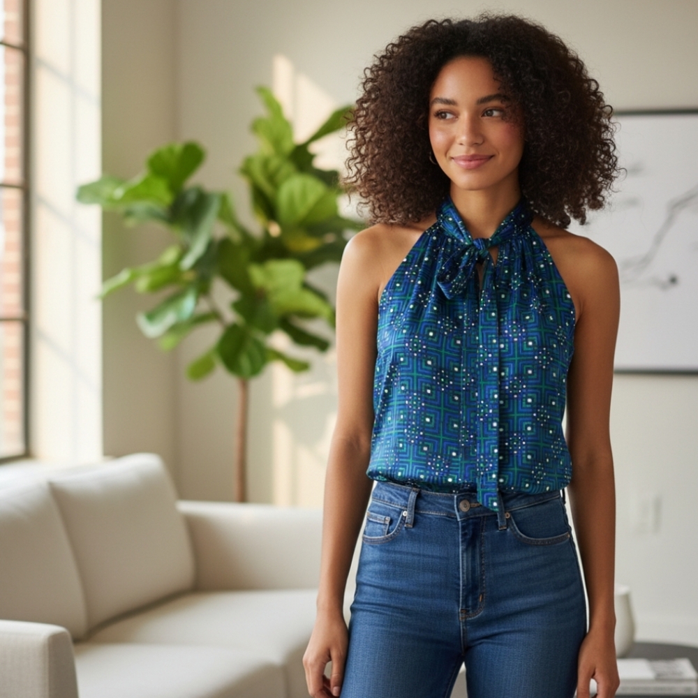 Banana Republic Blue Geometric Blouse